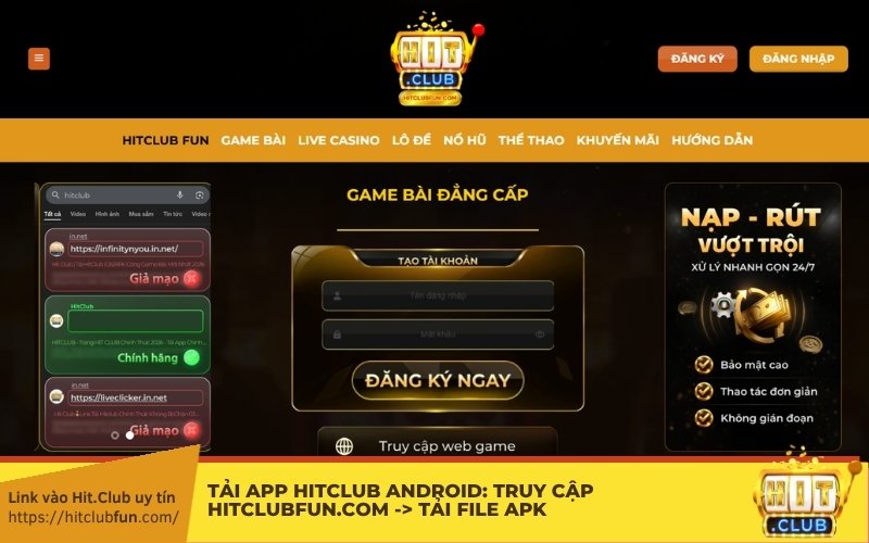 Tải App HitClub Android: Truy cập merdekaslotsresmi.com -> Tải file APK -> Mở quyền "Nguồn không xác định" -> Cài đặt & Chiến ngay!